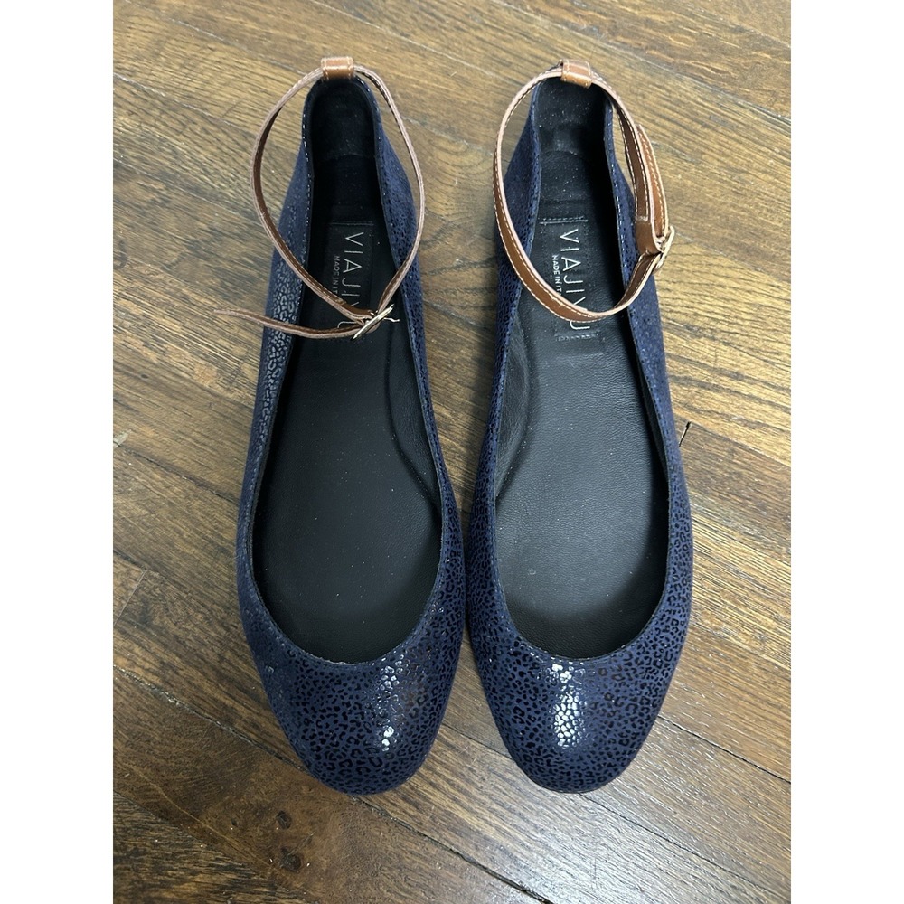 VIAJIYU flats are handmade in Italy Women's 8/38.5 Blue Leaped
